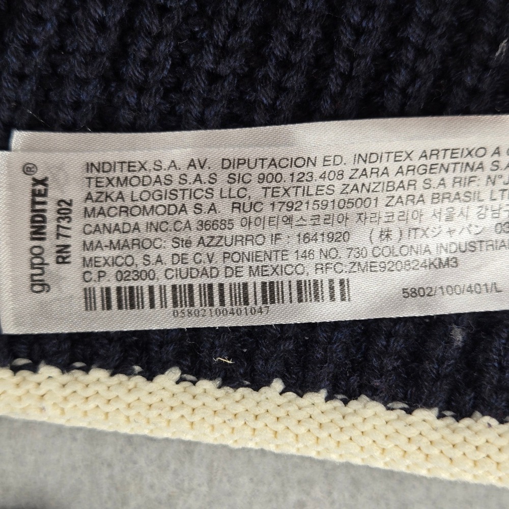 Zara Contrast Trim Open Back Knit Crop Top Sweater Navy Blue White Size Large - Picture 6 of 8